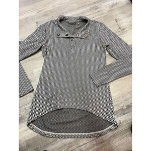 Merrell Womens Black White Geometric Knit High Low Funnel Neck Tunic Top Medium